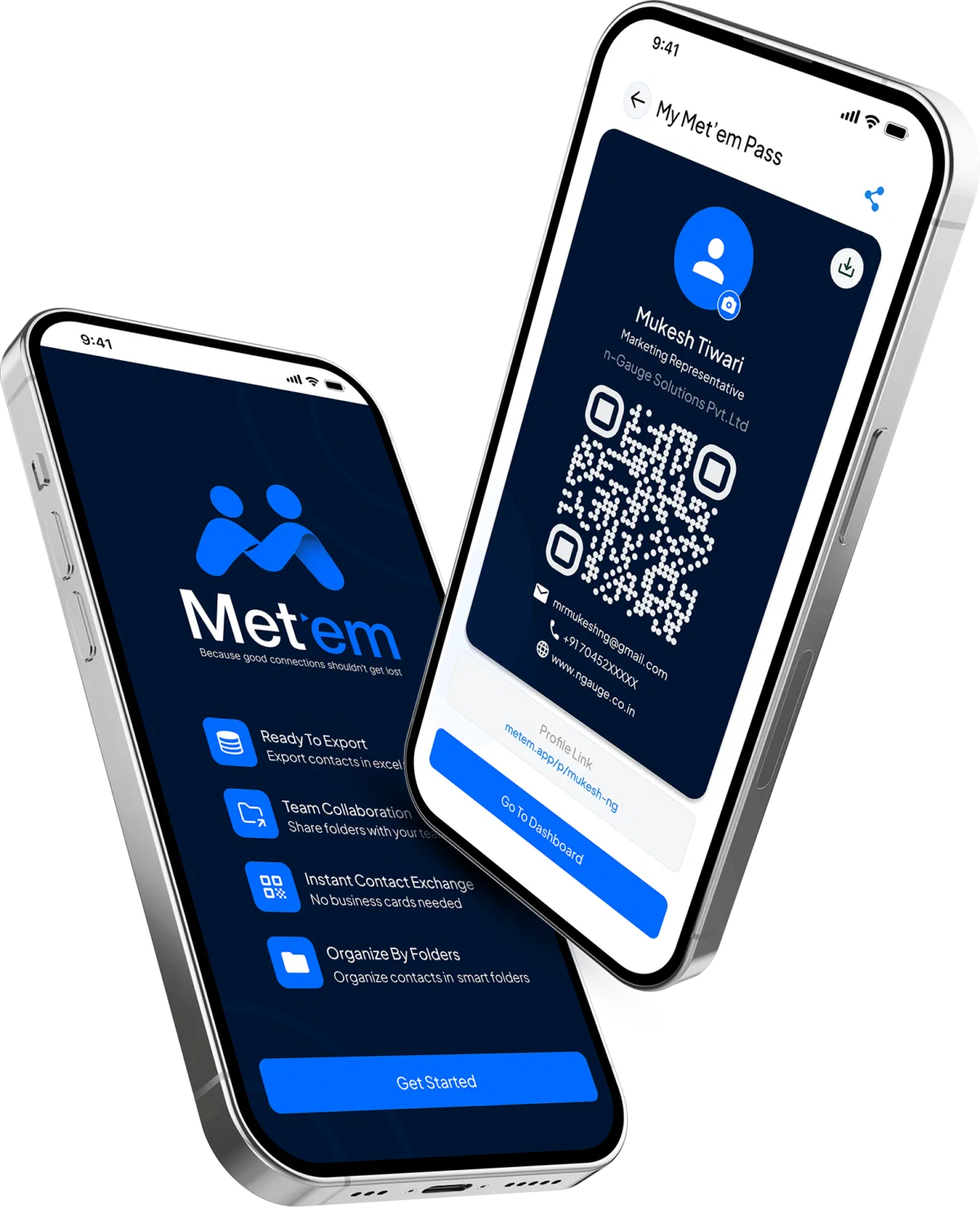 Official Met'em app preview on two phones