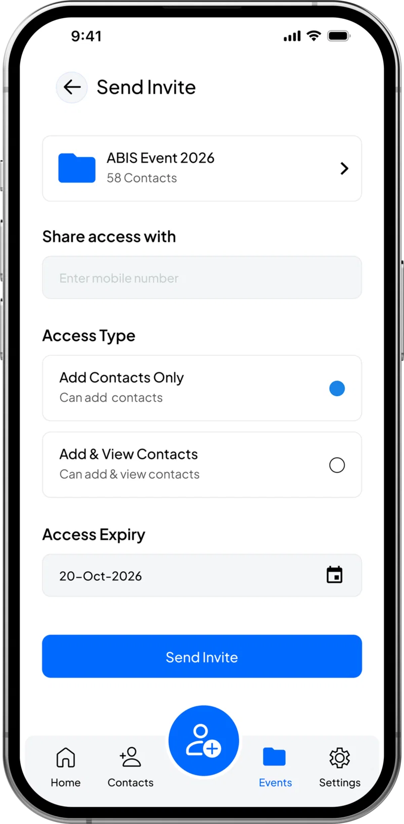 Met'em team invitation and permission screen